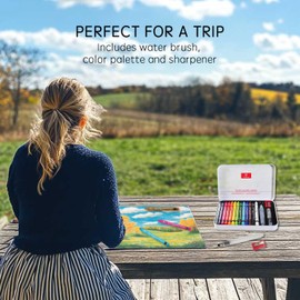 12 Colors Water Soluble Pastels, Watercolor Pastels Set for Beginners and Hobbyists, Includes Sharpener, Palette & Brush for Vibrant Art Creations (Classic)