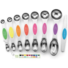 Spring Chef Stainless Steel Magnetic Measuring Spoons Set of 8 with Leveler, Nesting Metal Teaspoon & Tablespoon Measuring Spoons, Kitchen Gadgets for Baking & Cooking, Fits in Most Spice Jars - Neon