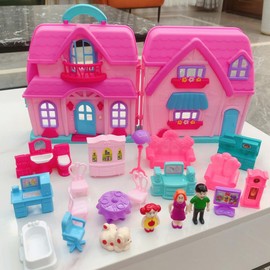TOYANDONA 1 Set Toddler Dollhouse Toys Toy House with Musical Pretend Play Dollhouse Furniture Set for Toddler and Kids