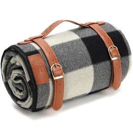 PortableAnd - Mantas de pícnic, manta de forro polar suave de 3 capas para playa, camping en zacate, impermeable, a prueba de arena, el mejor regalo para parejas y familias, cuadros negros y grises