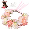 Zeyune Pink Flower Crown Graduation Hat Decoration Adjustable Flower Headbands