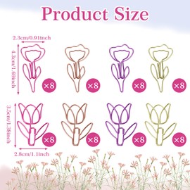 64 Pcs Cute Flower Shaped Big Paper Clips Large Paperclips Tulip Paper Clips Jumbo Smooth for Office Supplies Manganese Steel Giant Paperclip Colored Paperclips for School Teacher Rustproof Durable