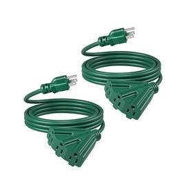 DEWENWILS 10 FT Outdoor Tri-Tap Extension Cord Splitter for Christmas, Weatherproof 16/3 SJTW Power Cable for Holiday Decoration and Outdoor Landscaping String Lights, ETL Listed, Pack of 2, Green