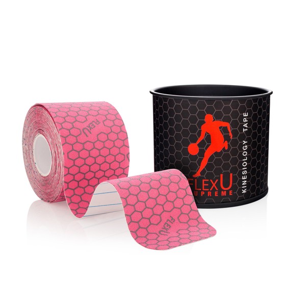 FlexU Supreme; Pink Kinesiology Tape; Pre-Cut 1 Roll Pack; Therapeutic Recovery Sports Tape; Advanced Strength & Flexibility Properties; Longer Lasting; Professional Grade