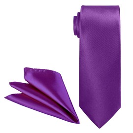 Trimming Shop Unisex Stylish Shiny Satin Neck Tie and Handkerchief Set for Formal & Casual Wear, Weddings, Celebration, Prom, Gathering Parties Events (Dark Purple)