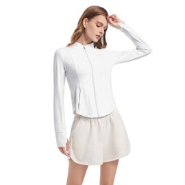 Women's UPF 50+ Lightweight Athletic Jacket Sun Protection Full Zip Long Sleeve Shirts Hiking Outdoor Pockets (White,S)