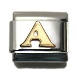 Dolceoro Alphabet A Letter Initial, 9mm Traditional Classic Type Italian Modular Charm Bracelet Link - Stainless Steel