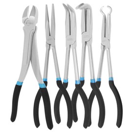 LEJOSTOL 5 PCS Extra Long Needle Nose Pliers Set, 11" Long Reach Diagonal, Straight, 45& 90Bent Nose, Circle Nose - Ideal for Precision Work in Narrow Areas