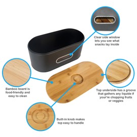 SOTECH Kitchen Canisters Set Large Metal Bread Box and 3pcs Round Jars Coffee Sugar Tea for Countertop Bread Snack Storage Bin with Bamboo Lid (Black)