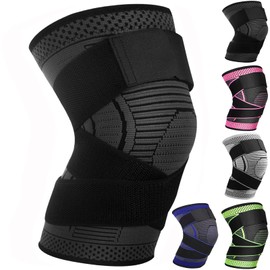 Adjustable Knee Support Brace 1 pack Compression Knee Sleeves for Men Women Use for Meniscus Tear, Arthritis, Tendinitis, Ligament Injury,Weight Lifting, Anti Slip Knee Brace (Black, X-Large)
