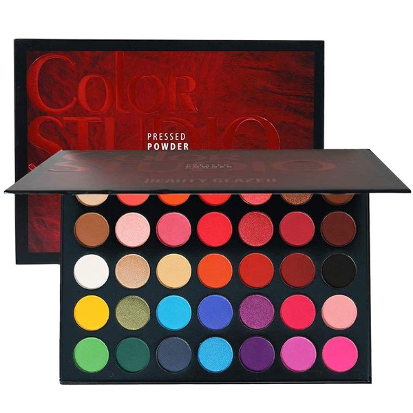 Sweatproof Matte and Shimmer Eyeshadow Make up Palettes Highly Pigmented 35 Colors Professional and Home Make up Christmas Palette Blendable Pressed Powder Eye Shadow