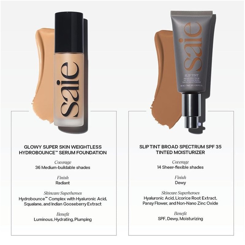 Saie Base Maquillaje Líquida Glowy Super Skin Tint Hidratante Suero