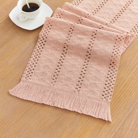 YATOJUZI Pink Table Runner Pure Pink Boho Table Runners with Tassels Seasonal Fall Long Table Runner Rustic Farmhouse Table Runners for Bohemian Dining Bedroom Kitchen Decor 12x71 Inches
