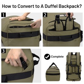 MIER 60L Water Resistant Backpack Duffle Heavy Duty Convertible Duffle Bag with Backpack Straps for Gym, Sports, Travel, Dark Green