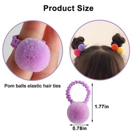 20pcs Colorful Pom Pom Hair Ties - Elastic Ponytail Holders with Fluffy Ball Poms for Girls, Toddlers, Kids Hair Accessories