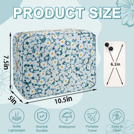 UIXIZQ - Bolsa de maquillaje de nailon, bolsa de viaje, bolsa de maquillaje floral, bolsa de aseo, organizador de maquillaje, bolsas de cosméticos con cierre, tamaño pequeño, grande para mujeres y niñas, Margarita verde, Large, Preppy