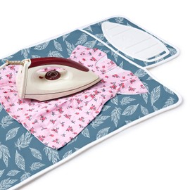 Encasa Homes Ironing Mat/Pad (Small 28"x20") with 3mm Padding & Silicone Iron Rest for Steam Pressing on Tabletop or Bed - Heat Resistant, Portable, Quilting & Travel Blanket - Big Leaves Blue