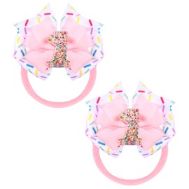 2PCS Pink Sprinkle Birthday Hair Bows for 1 Year Old Girls, Birthday Bow for Girls, 1 2 3 4 5 6 Years Sprinkle Decorations Non-Slip Clip Confetti Ice Cream Party Pink Hair Accessories Headband
