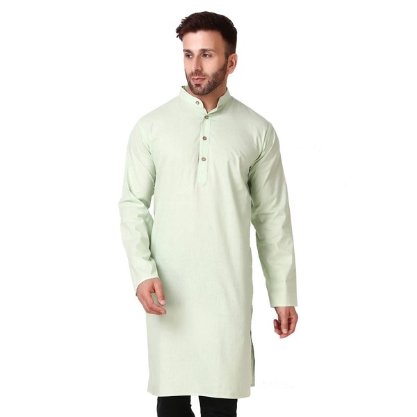 In-Sattva Men's Indian Banded Classic Collar Pure Cotton Long Kurta