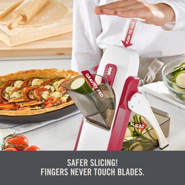 Zakarian by Dash Safe Slice Mandoline for Vegetables, Meal Prep & More with 30+ Presets & Thickness Adjuster - Cranberry