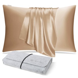 DISANGNI 100% Natural Mulberry Silk Pillow case for Hair and Skin with Hidden Zipper 22 Momme Both Sides Real Silk Pillow Case (1pc Queen Size 20" x30", Gold)