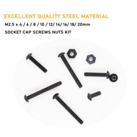 binifiMux 280pcs M2.5 Button Head Hex Socket Cap Screws and M2.5 Black Hex Nuts Assortment Kit with Allen Key, 4mm/ 6mm/ 8mm/ 10mm/ 12mm/ 14mm/ 16mm/ 18mm/ 20mm