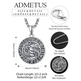 ADMETUS Pisces Necklace for Men Sterling Silver Zodiac Constellation Necklace Pisces Zodiac Pendant Constellation Jewellery Gifts for Men