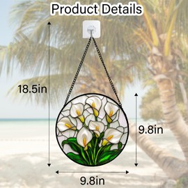 DASTOLL Stained Glass Window Hanging, White Calla Lily Suncatcher Diamond Glass Panel Hangings Flowers Sun Catchers Decor for Birthday for Women, Men, Wife, Aunt, and Mom 9.8 in