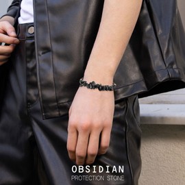 Schwarzer Turmalin Energie Heilung Kristall Armband Resizable Hand Braid Seil Faden Schutz Armband Schwarz Edelstein Schmuck Naturstein Armband Weihnachten Gfits (BLACK)