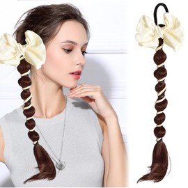MEIYIFANG Bubble Ponytail Wig bow Telephone line twist Braided Hair Band Hairpieces for Women Girls Hair Accessories Ponytail Extension Synthetic Hairpiece (Dark brown)