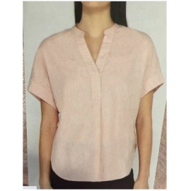 NICOLE MILLER WOMEN'S BUTTON ACCENT V NECK SHIRT (LIGHT PINK SMALL) NWT