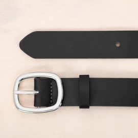 WHIPPY Women Leather Belt Casual Fashion Gold Buckle Leather Waist Belt for Jeans Pants Dresses Chic Ladies Belt, Black, M