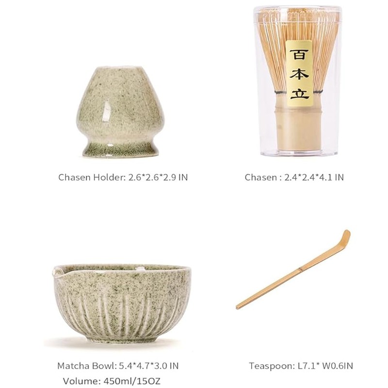 4Pcs Matcha Set, 15OZ Matcha Bowl with Spout and Whisk,