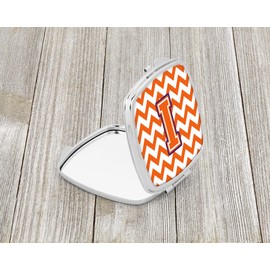 Caroline's Treasures CJ1062-ISCM Letter I Chevron Orange and Regalia Compact Mirror Decorative Travel Makeup Mirror for Women Girls Gifts Pocket Makeup Mirror Folding Handheld