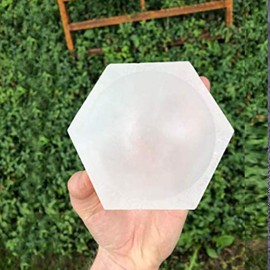SERENITY GIFTS LTD SG Selenite Hexagon Charging Bowl Cleansing Stone Bowl Alter Bowl Chakra Bowl Moroccan Selenite Crystals for Décor or Gift (10 cm)