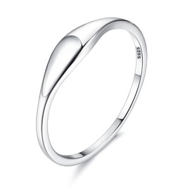 MILACOLATO 925 Sterling Silver Rings for Women 18K White Gold Plated Dome Plain Signet Rings Tarnish Resistant Stackable Statement Band Thumb Ring Comfort Fit Size 6, Smooth Style