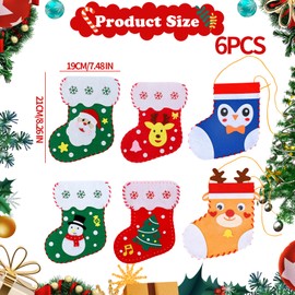 Cosiesnest Pack of 6 Christmas Felt Craft DIY Kit, Christmas Felt Stockings with Reindeer, Christmas Tree, Santa Claus, Snowman Ornaments, Sewing Sock Kits for Christmas Party Decoration