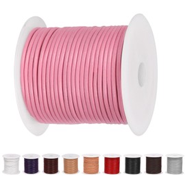 Glarks 11 Yards x 2mm Round Leather String Cord, Pink Soft and Smooth Jewelry Leather Rope for Necklaces Bracelets Making, Wrapping, Beading Craft and Shoelaces Replacement