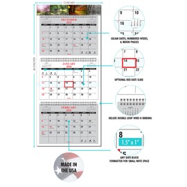 Calendar Company 2026 3 Month at a Glance with Seasons Banner (FREE DATE SLIDE!) Made in the USA! (Seasons Banner)