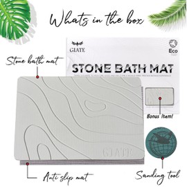 Giate Stone Bath mat - Diatomaceous Earth Bath mat Stone - Bathroom Stone mat Quick Dry Easy to Clean Stone Bath mats for Bathroom - Stone Bath mat Large - 23.6" X 15.4" White Stone Bathroom mat