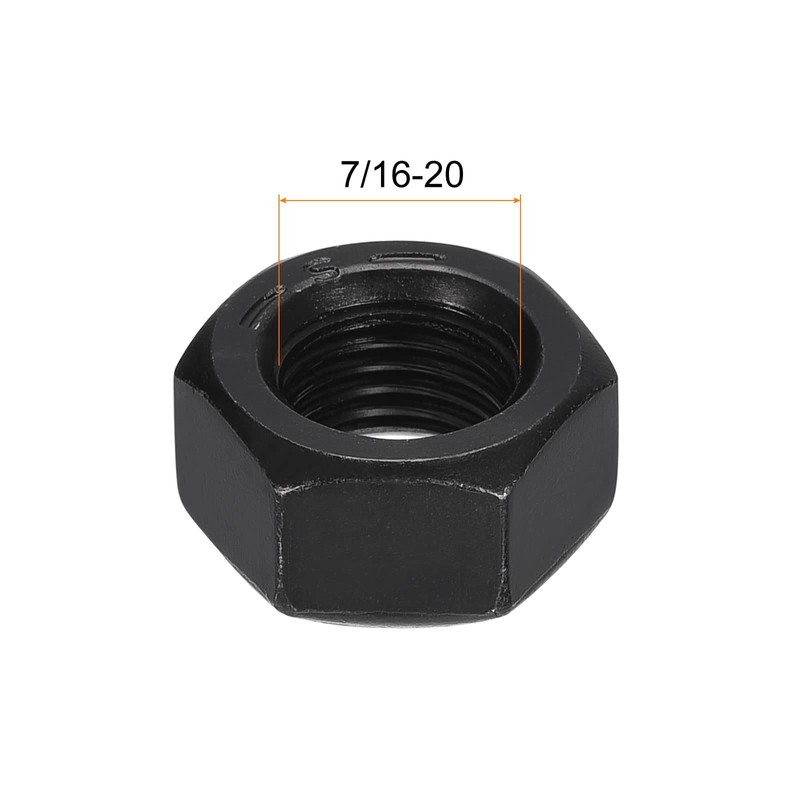 sourcing map 7/16-20 Hex Nuts, Carbon Steel Grade 8.8 Black