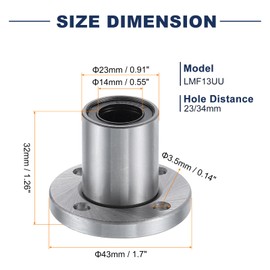 QUARKZMAN LMF13UU Linear Ball Bearing 14 mm Bore 23 mm OD 32 mm Length Round Flange Nickel-Plated with Screws for CNC Machine 3D Printer Pack of 2
