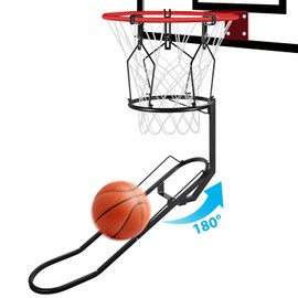 GADFISH Basketball Rebounder, 180° Rotatable Basketball Return Attachment with 3 Stable Large Hooks, Heavy Duty Basket Ball Accessories Ball Return Training Aid for 18" Rim Basketball Hoop(Black)