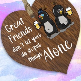 Dont Do Stupid Things Alone - Hanging Wooden Heart Sign Plaque Thank you Gifts for Women - Dark Wood Hearts Signs, Thank You Gifts, Friendship Plaque, Best Friend Birthday