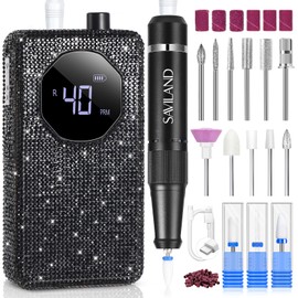 SAVILAND Professional Nail Drill 40000 RPM: Portable Electric Nail Drill Kit File Machine with Ceramic Nail Bit Sanding Bands for Quick Acrylic Removal Manicure Salon Home Use, Black Diamond