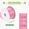 sourcing map 2.5 Inch/6.3cm Glitter Wired Ribbon, Pink Sparkly Iridescent