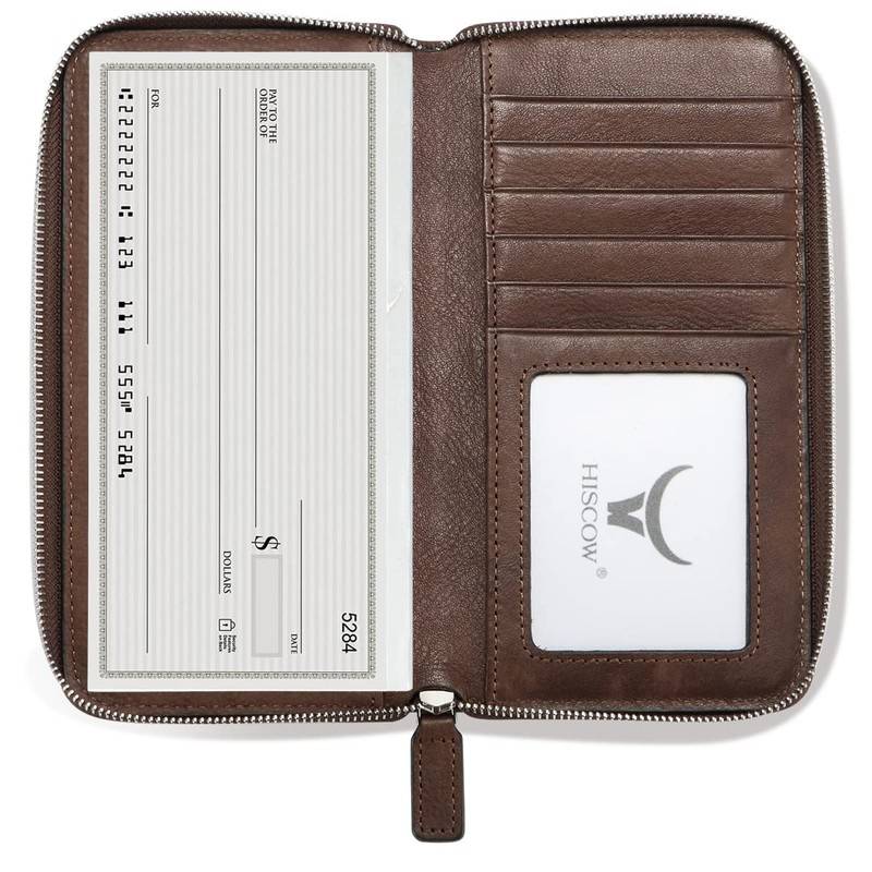 HISCOW Zippered Checkbook Cover & Card Holder with Divider -