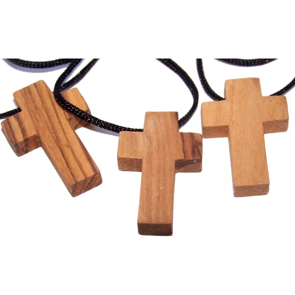 Holy Land Market 3 x Olive Wood Crosses Necklaces -