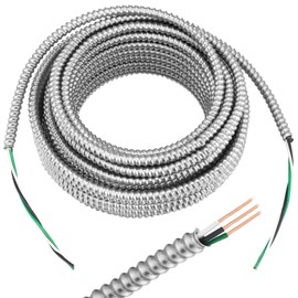 Kingdder Metal Clad Cable, Wire with Ground, Cable with Aluminum Armor, Stranded Solid Copper Conductors, Ground Wire Solid for Indoor Outdoor Underground Embedded Installation(12/2, 100 ft)
