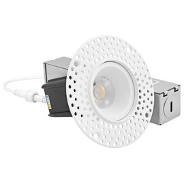 LUXRITE 1 Inch LED Trimless Recessed Lighting with Junction Box, 5CCT 2700K 3000K 3500K 4000K 5000K, 7W, 550LM, Plaster Downlight, Wet Rated, IC Rated, Dimmable, Narrow Spotlight, ETL Listed